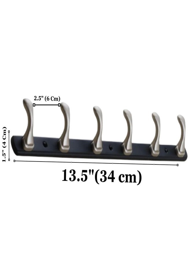 FERIO Zinc 6 Pin Hook Cloth Hanger Door Wall Hooks Rail for Hanging Clothes, Bathroom Cloth Hooks Hanger Door Wall Bedroom Bathroom Robe Hook (Pack of 1, Silver and Black) - Image 2